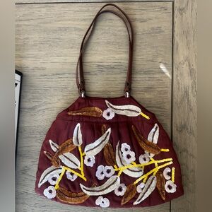 Jamin Puech Embroidered Maroon Shoulder Bag - Silk